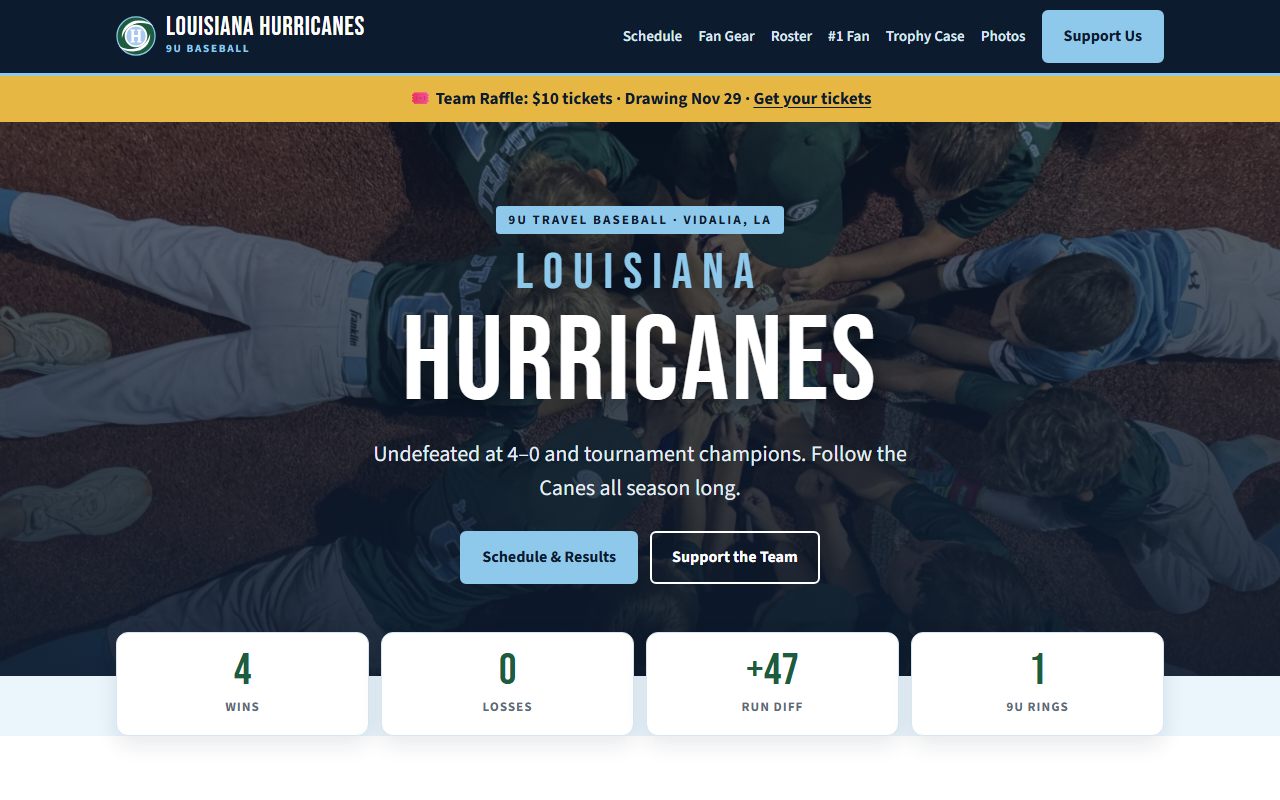 The Louisiana Hurricanes 9U team website home page